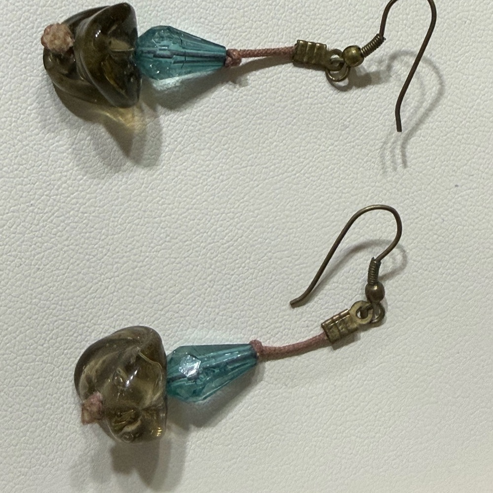 Handcrafted Blue-Green and Olive Glass Drop Earrings